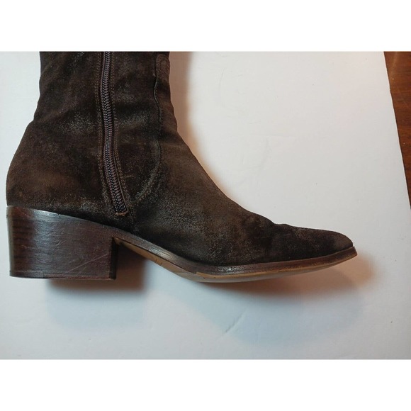 JIMMY CHOO Roughout Suede Knee High Brown Leather Riding Boots Size 6 US 36.5 EU - Picture 10 of 16